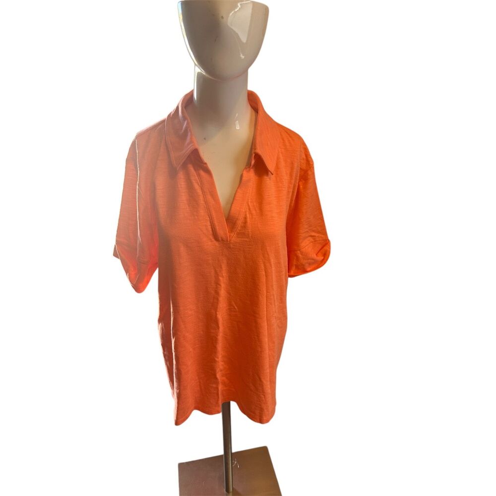 Talbots Button Down Shirt for Women Short Sleeves Sz XL Semi Sheer NWOT Orange